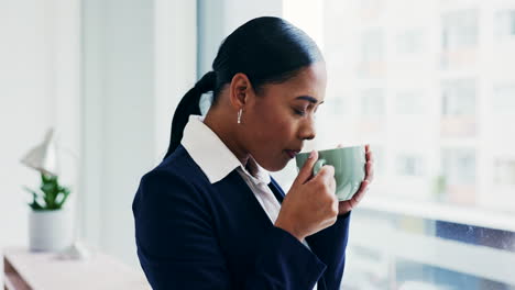 Geschäftsfrau,-Kaffee-Und-Denken-Mit-Zukunft