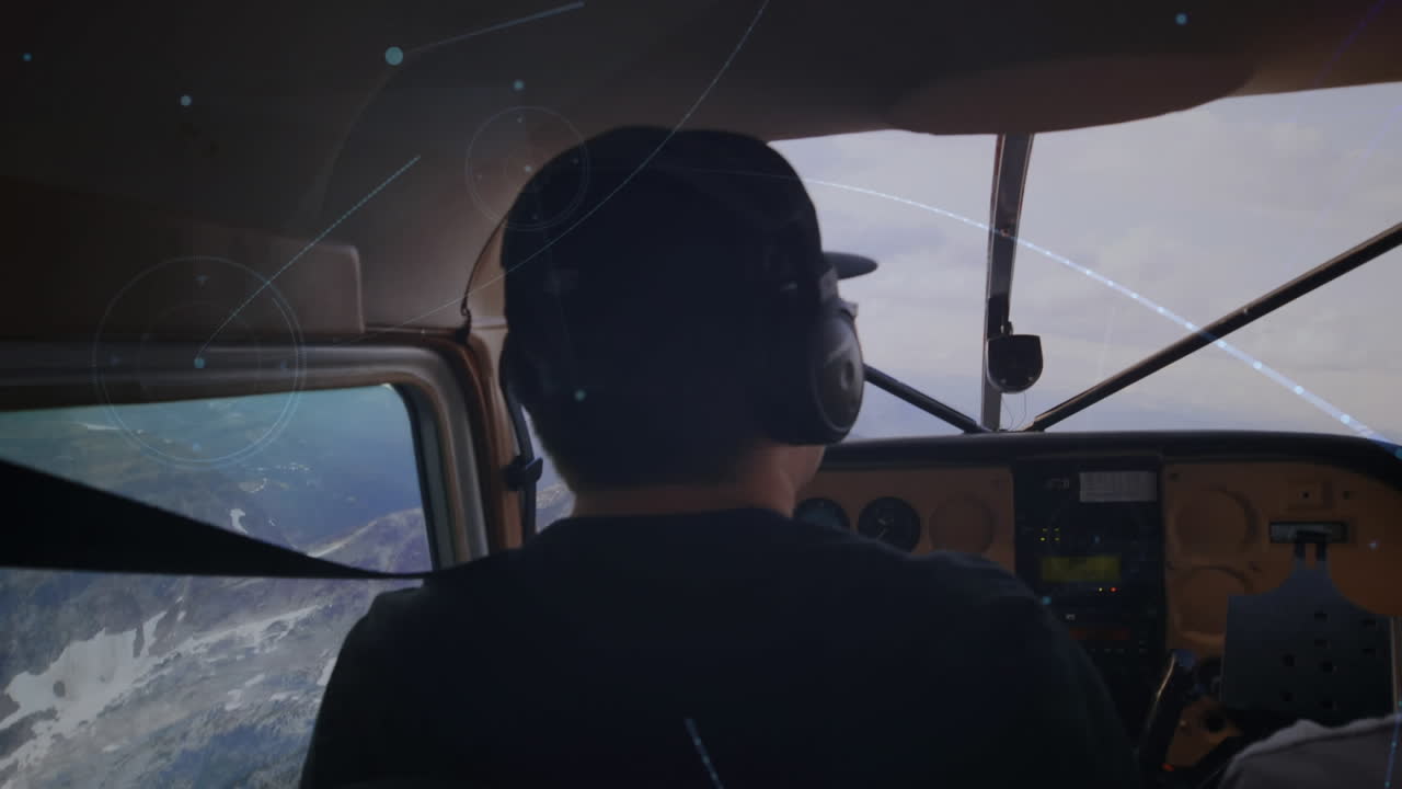 animación de la red de conexiones sobre el piloto en el avión