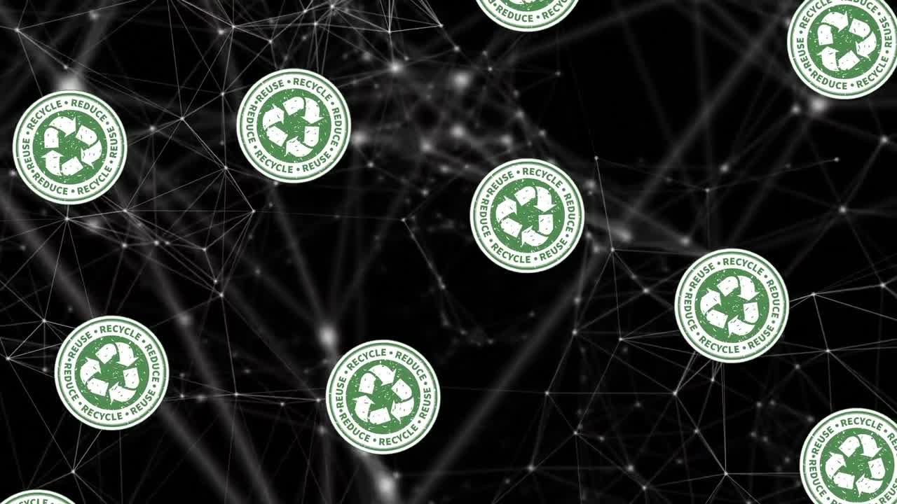 animación de las conexiones con el reciclaje sobre fondo negro