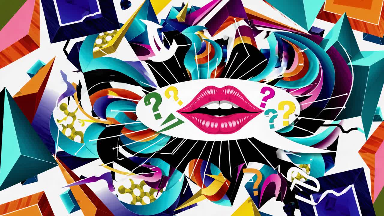 음성 거품과 질문표를 가진 추상적인 그래피티 예술