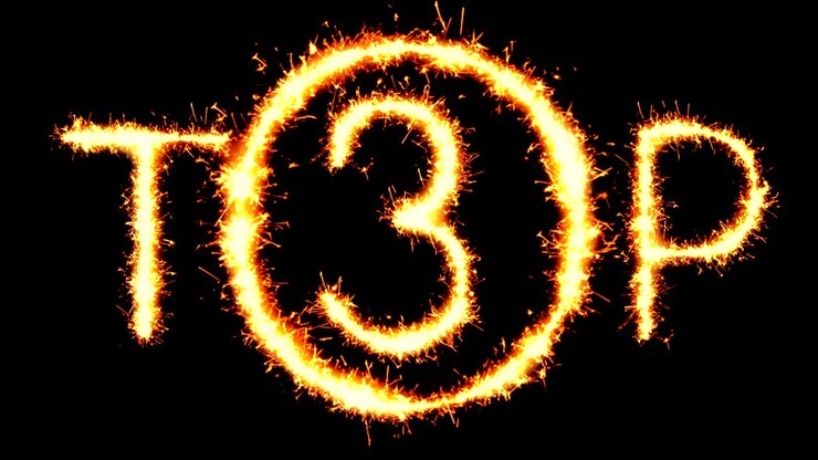 Animazione in loop con testo 'TOP 3' effetto scintille, glitter e fuochi d'artificio
