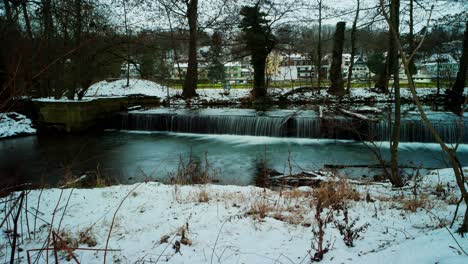 a timelapse of a waterfall on a winter day