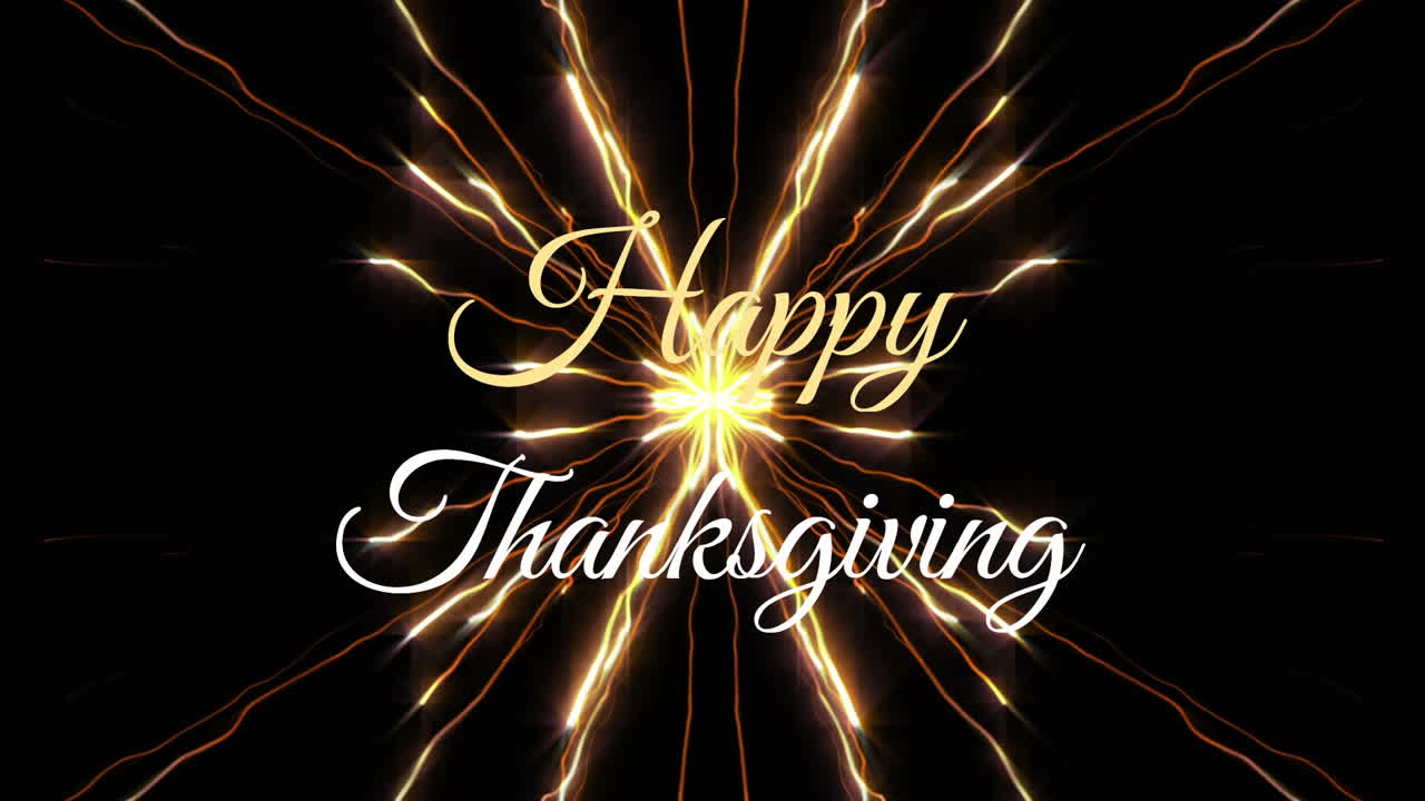 Animazione di un bagliore di luce con la scritta "Happy Thanksgiving" su sfondo nero