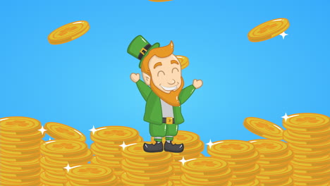 st patricks day animated card with elf and coins