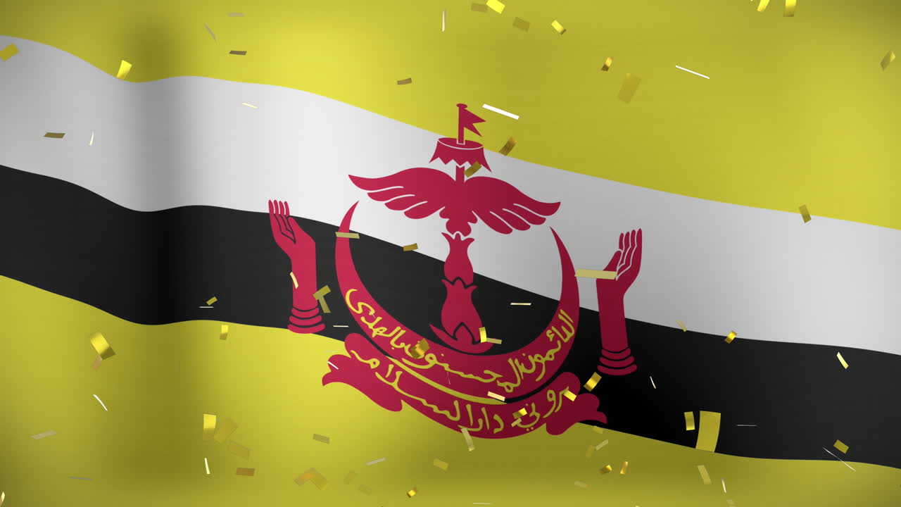 Animation of confetti over flag of brunei