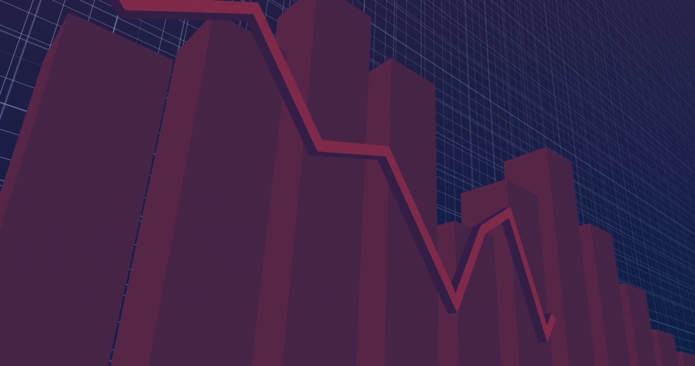 Animation of financial data processing over blue background
