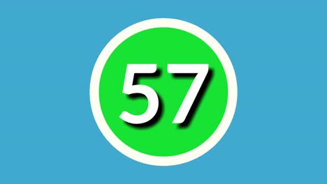 number 57 fifty seven sign symbol animation motion graphics on green sphere on blue background,4k cartoon video number for video elements