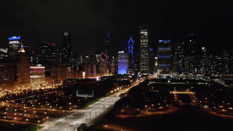 cinematic establishing shot of chicago skyline at night