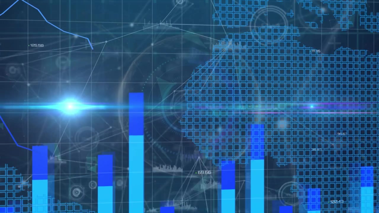 Animation of data processing over globe and world map