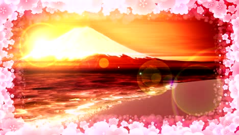 mt fuji from lake, traditional japanese new year, loop animation,