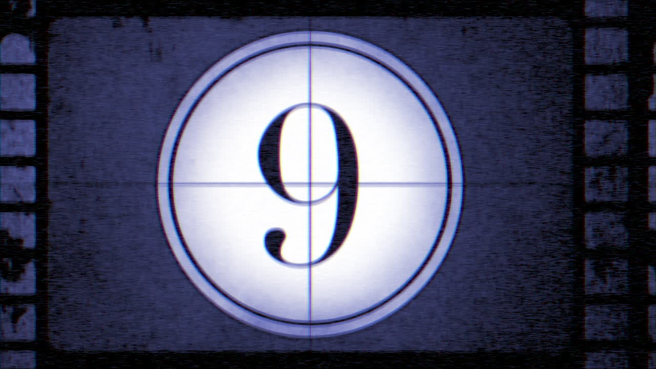 fondo abstracto de cuenta regresiva de película retro azul en movimiento en estilo 1 de los años 8090