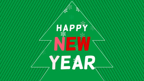 Happy-New-Year-with-Christmas-tree-and-snowflakes-on-green-background