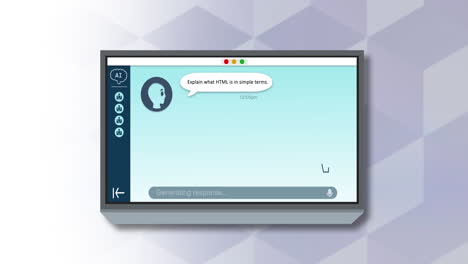 animación de todo el texto, los iconos y el procesamiento de datos en la pantalla de la computadora