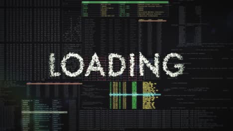 el texto de la pantalla de carga se forma a partir de líneas digitales: superposición en la animación de datos de código futurista