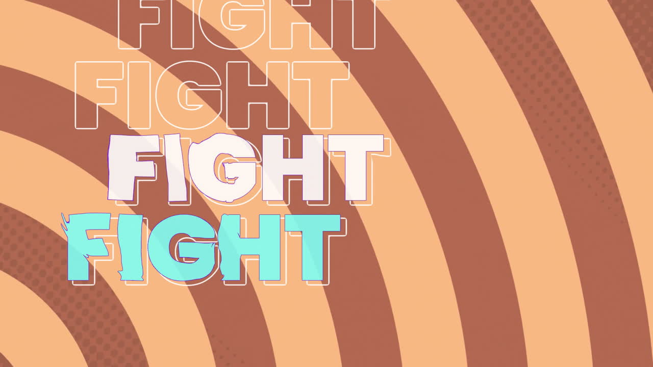 Animation with Fight text repeating over retro-style brown and beige stripes