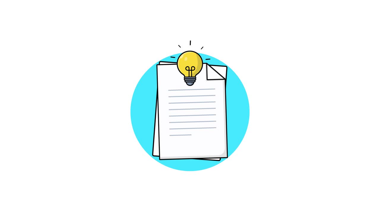 Animated Illustration of Papers with a Flashing Lightbulb Idea