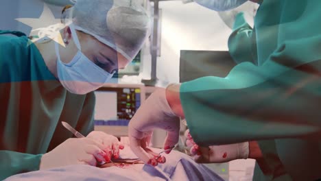 animation of flag of chile over surgeons in operating theatre