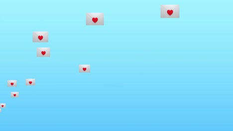 Digital-animation-of-red-heart-icon-on-message-icon-floating-against-blue-background