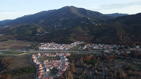 aerial view of a town in the mountains