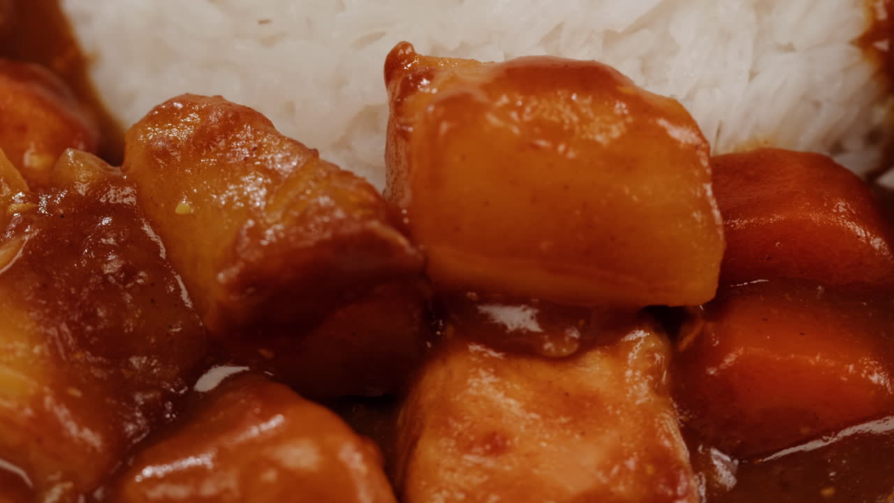 Japanese curry rice with fry pork Tonkatsu, Katsu Kare, Japanese breaded cooking dinner in restaurant, close up macro of asian food
