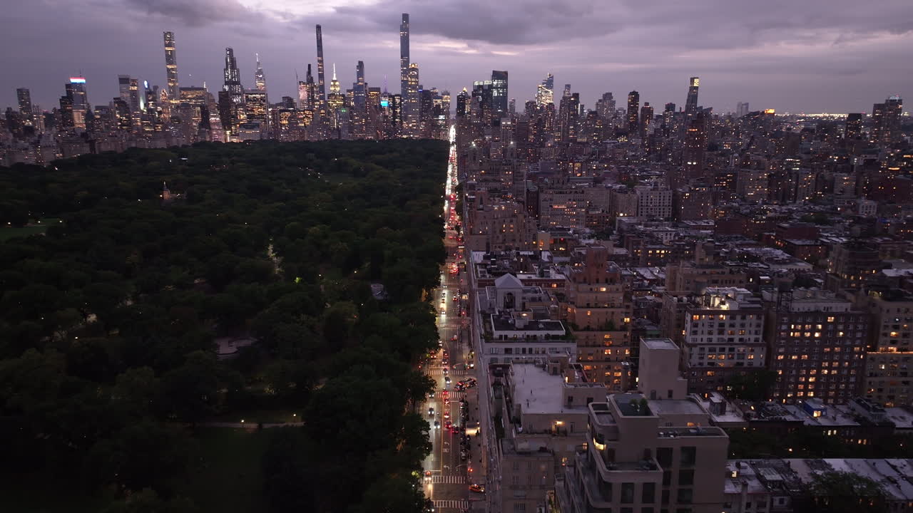 Aerial view of Upper West Side Manhattan at night. Shot during the autumn in New York City.