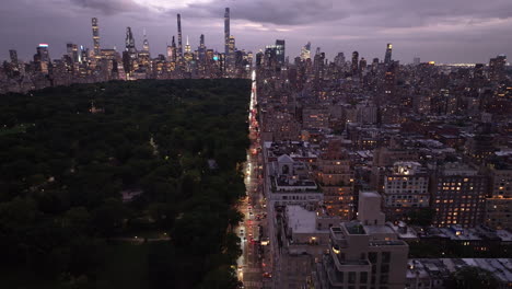 aerial view of upper west side manhattan at night. shot during the autumn in new york city.