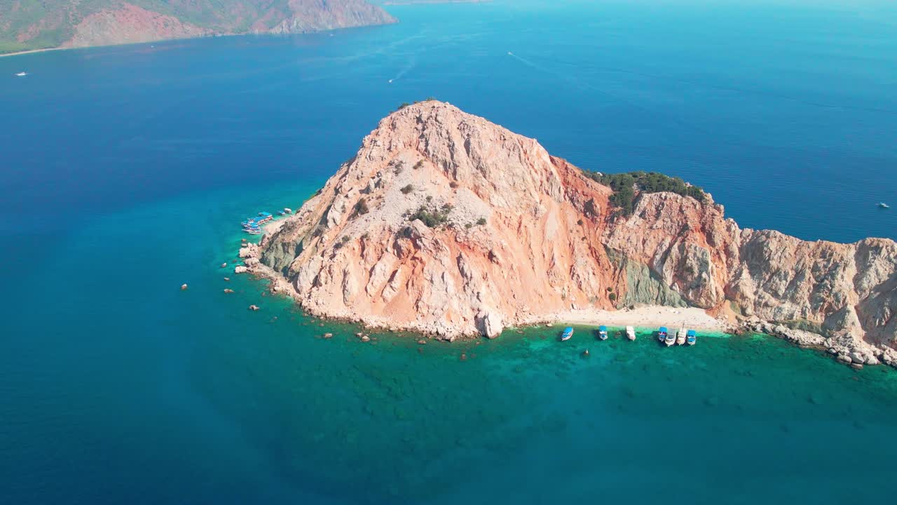Aerial 4K drone view of Suluada Island in Adrasan Sea, Antalya &ndash; Turkey