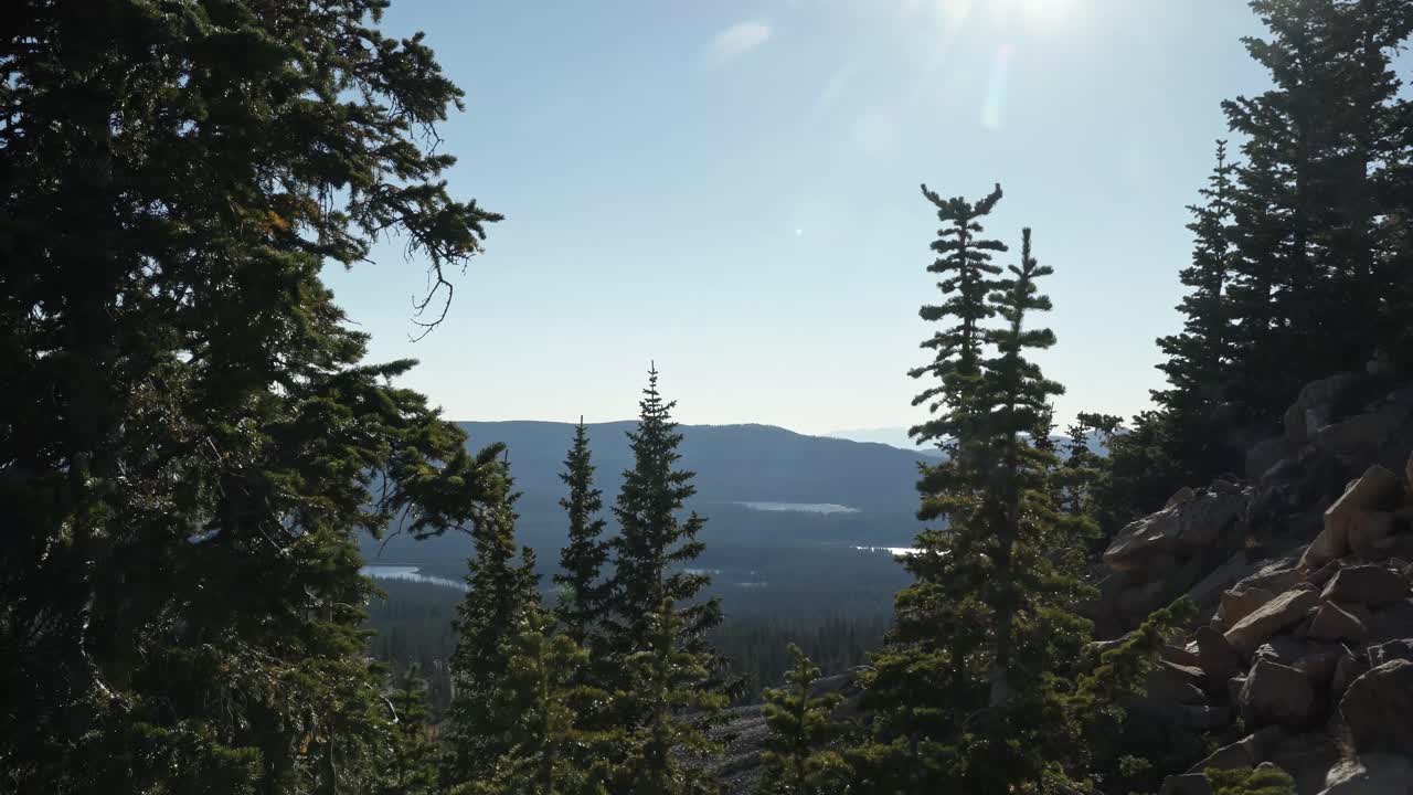hermoso paisaje tomado del bosque nacional salvaje uinta wasatch cache desde la caminata de montaña calva con grandes pinos y lagos alpinos debajo en un brillante día soleado de verano