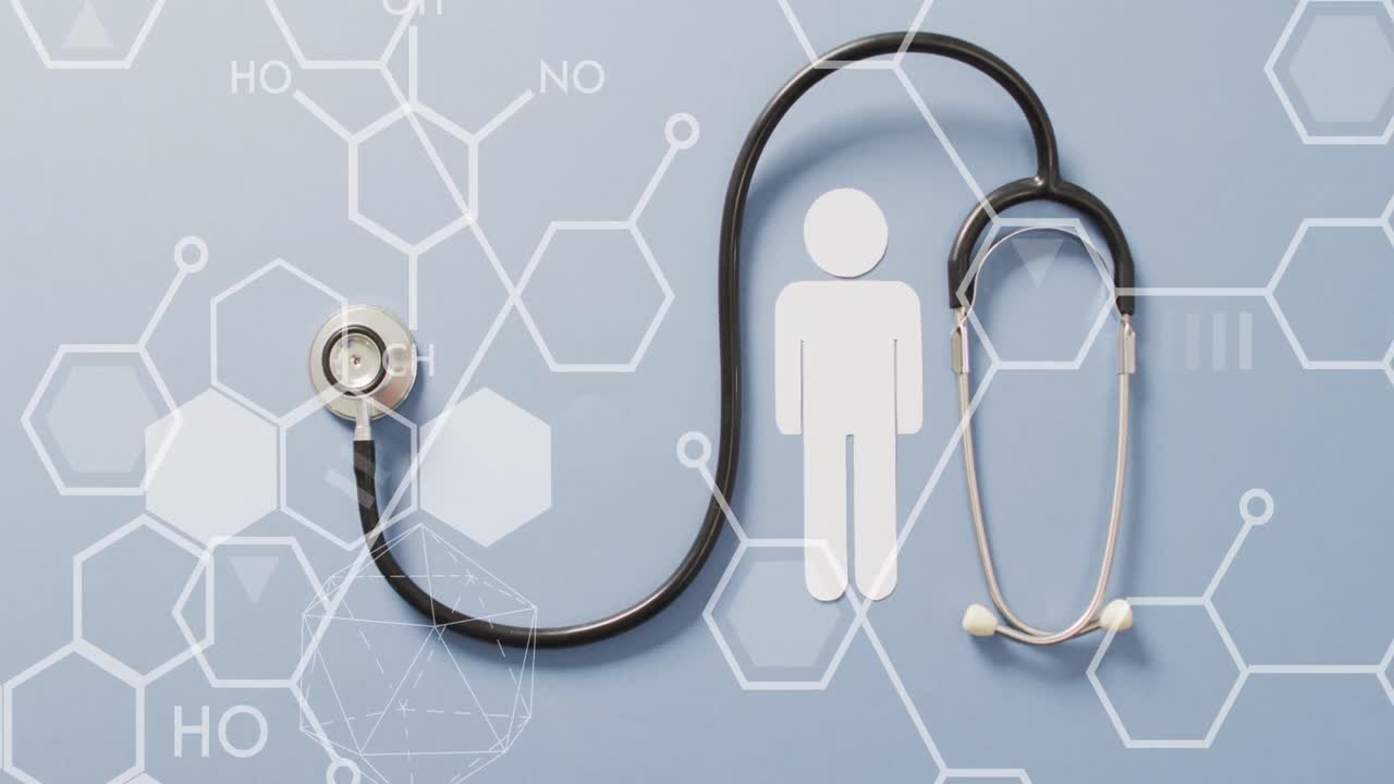 스테토스코프와 인간 아이콘을 통해 화학 구조의 애니메이션