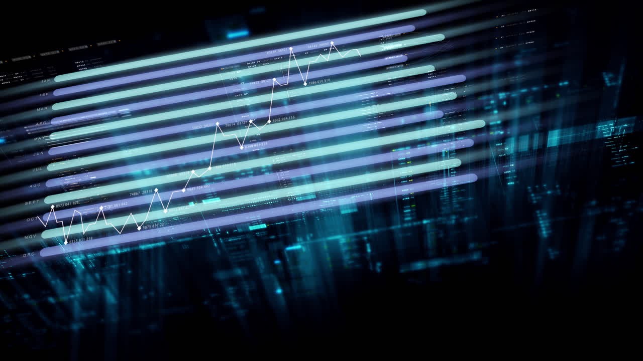 Futuristic data matrix simulation featuring metaverse-inspired elements, an information network, and hi-tech digital data telemetry with encrypted numbers. A dynamic background for computer display