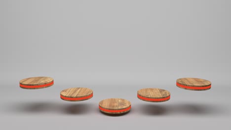 soporte de producto de madera pedestal futurista o podio en pantalla vacía creciente luz parpadeante con telón de fondo blanco. renderización 3d. bucle sin costuras.