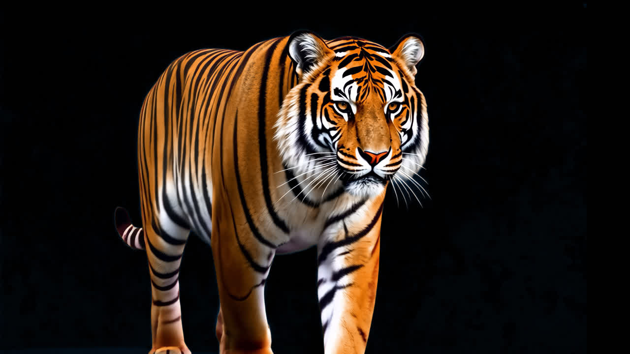 Majestic tiger walking gracefully animation isolated asset, transparent 4K video, alpha channel