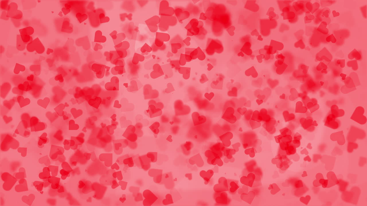 Gentle romantic abstract background with slowly flying red hearts symbols of love. Looped animation.