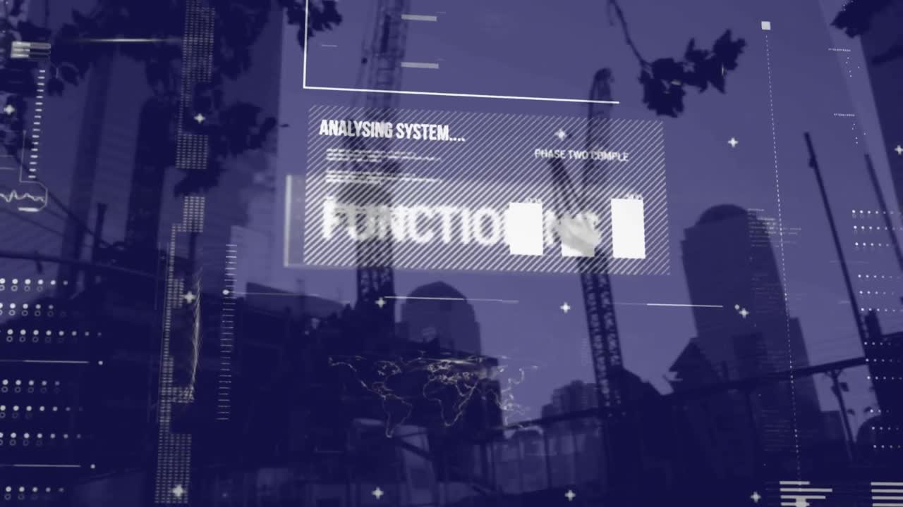 interfaccia digitale con elaborazione dei dati contro il cantiere in sottofondo