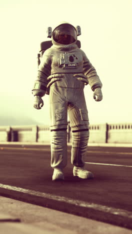 astronaut standing on a futuristic spaceport