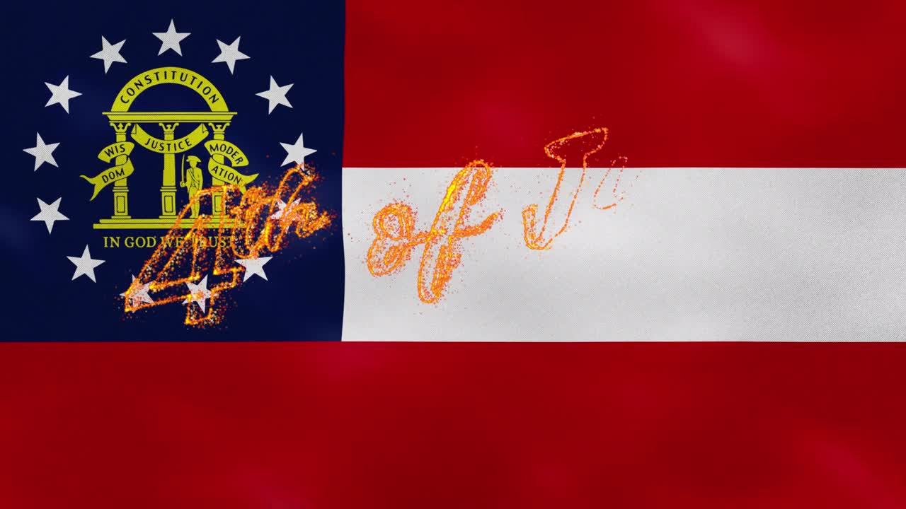 el fondo de la bandera de georgia para el 4 de julio, letras de fuego, bucle.