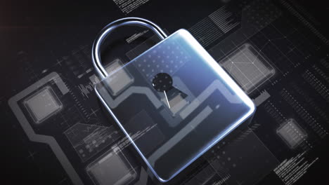 animation of processor, data processing and online security padlock