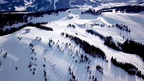 panoramic top view from drone on cable way in ski resort