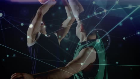 Animation-Des-Netzwerks-Von-Verbindungen-über-Verschiedene-Basketballspieler