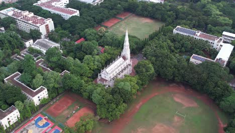 Aerial-footage-of-Christ-the-king-church-located-in-Loyola-College-Chennai