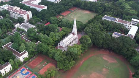 aerial footage of christ the king church located in loyola college chennai