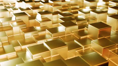 abstract gold metallic background from cubes. wall of a metal cube. seamless loop 3d render