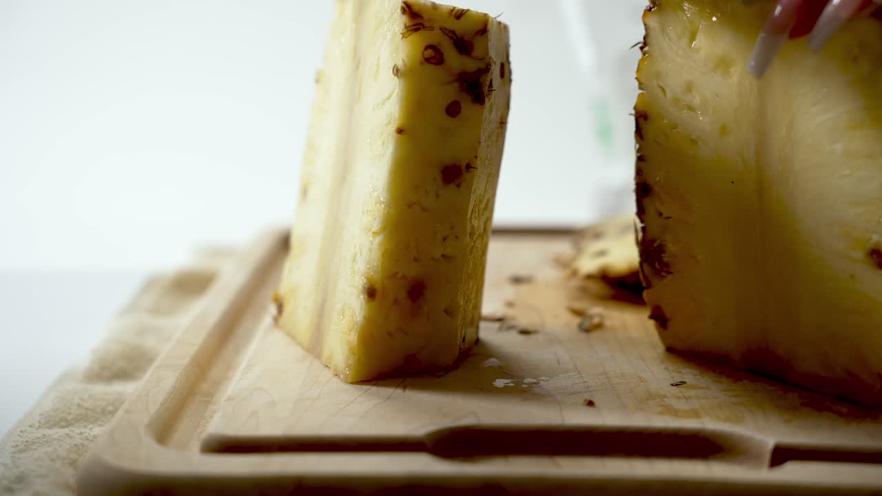 Pineapple pulp, sweet delicious fresh fruits, sliced portions, close-up