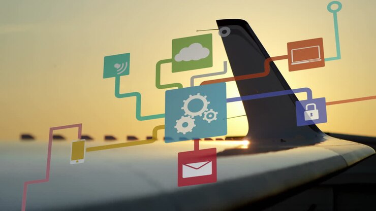 Animation af medieikoner med forbindelser over fly