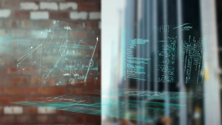 Animation of data processing over cityscape