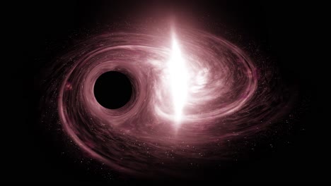 a super massive black hole passing by a giant red galaxy bending time and space