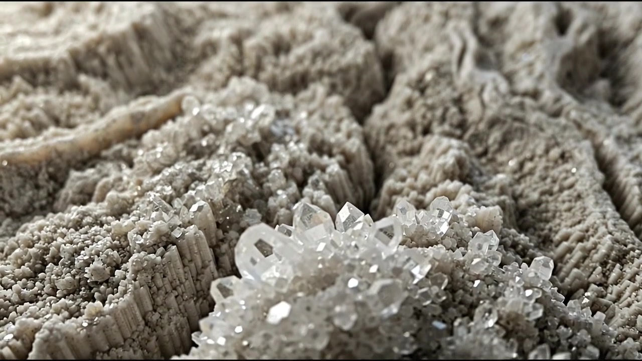 Macro primo piano della formazione di un cristallo di quarzo in crescita