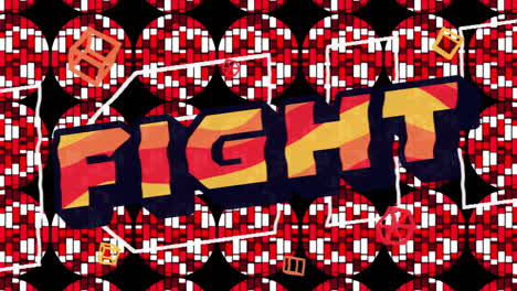 animation of fight text over red shapes