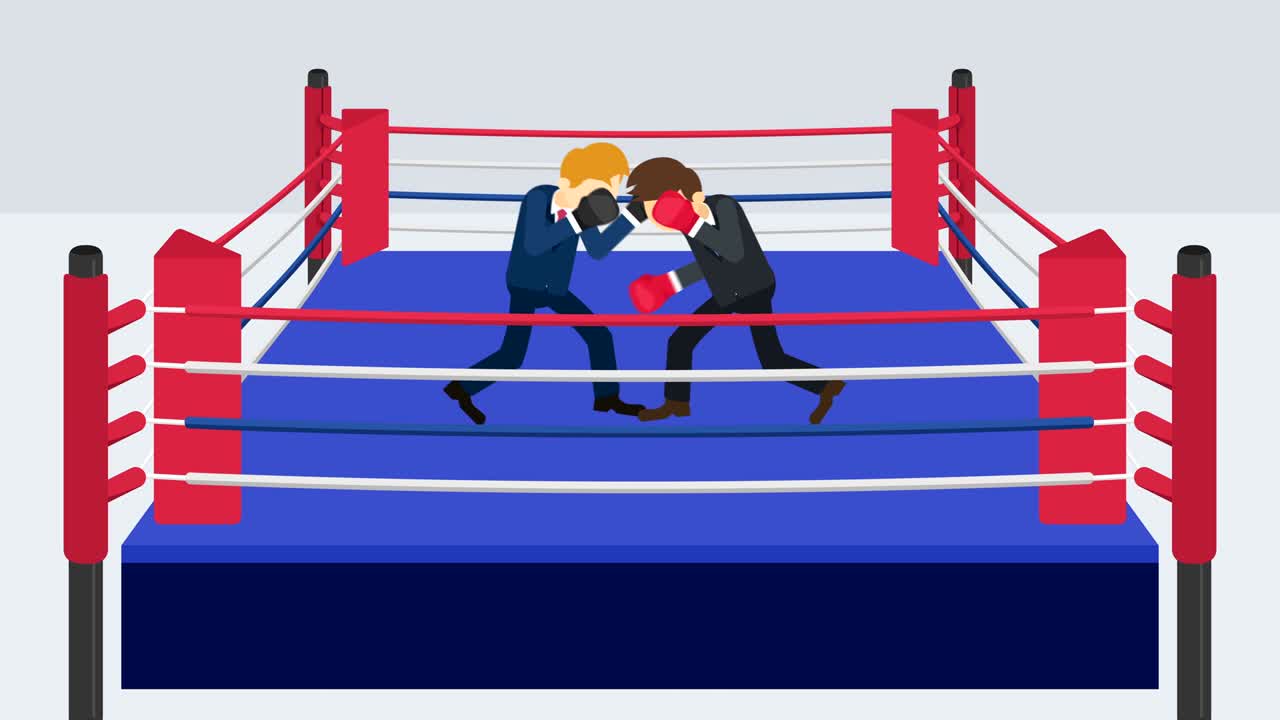 la batalla del hombre de negocios en guantes de boxeo. concepto de competencia de negocios. ilustración de bucle en estilo plano.