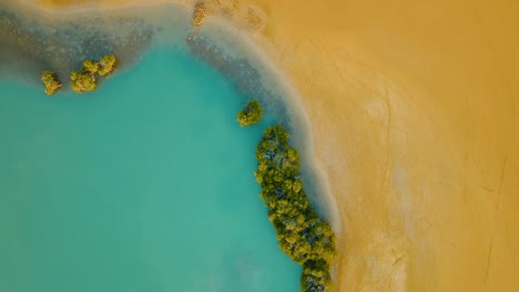 aerial top down shot of the desert beach and the ocean, colombia, la guajira